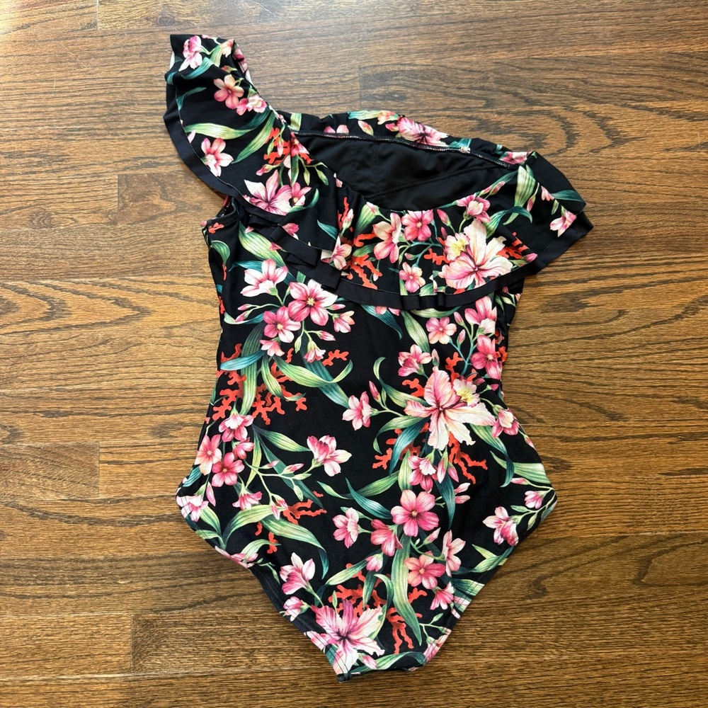 Carmen Marc Valvo Floral One-Shoulder Ruffle One Piece Swimsuit - Picture 3 of 3